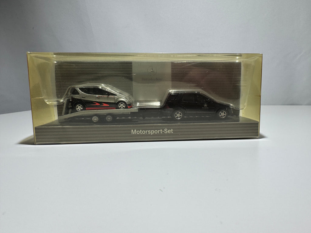 1:87 Händlermodelle Mercedes-Benz Motorsport Set Ml Klasse+A Klasse mit Autotransporter OVP #378
