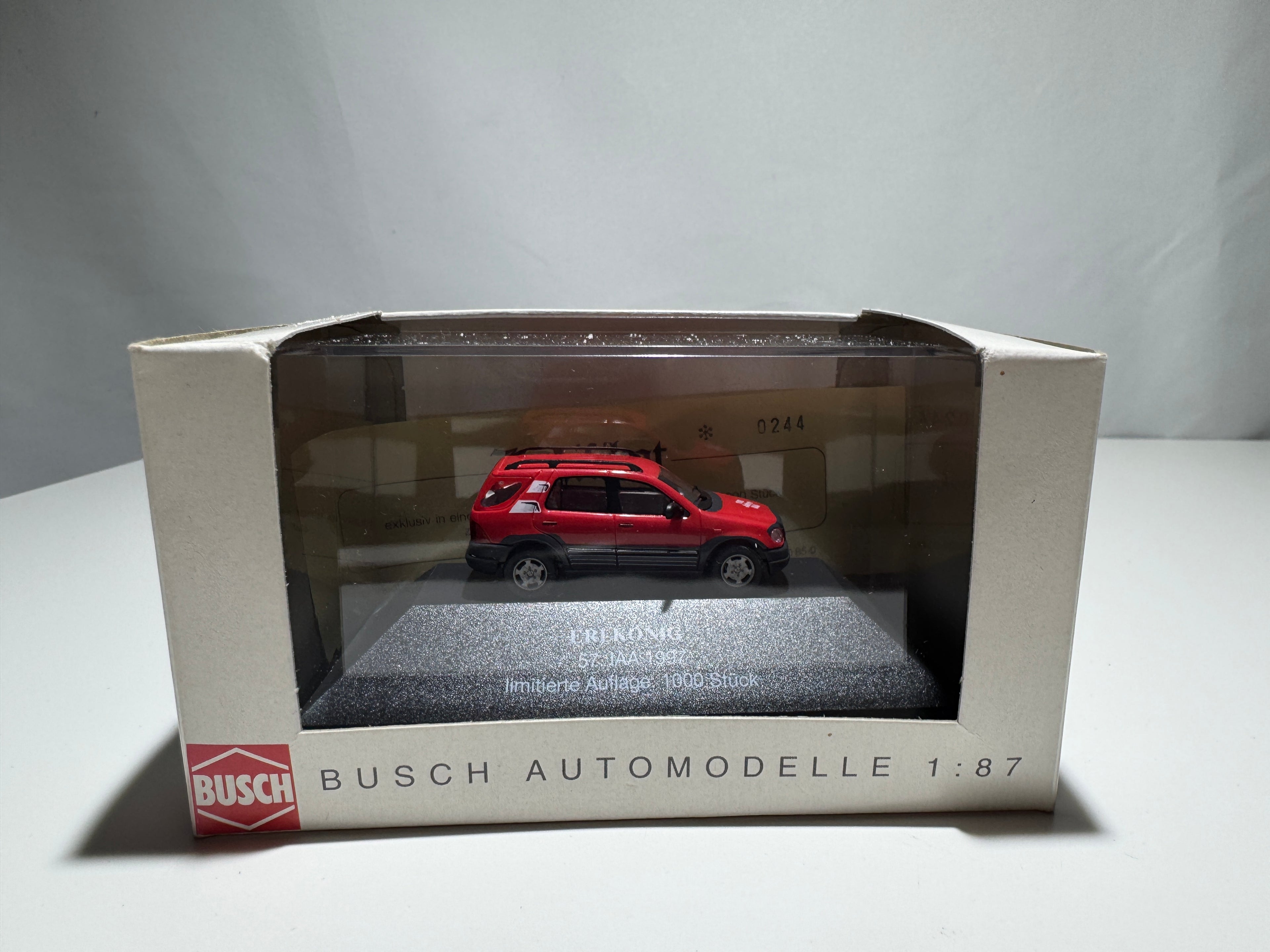 1:87 Busch Limited Edition Mercedes-Benz ML Erlkönig 57. IAA 1997 Rot OVP #413