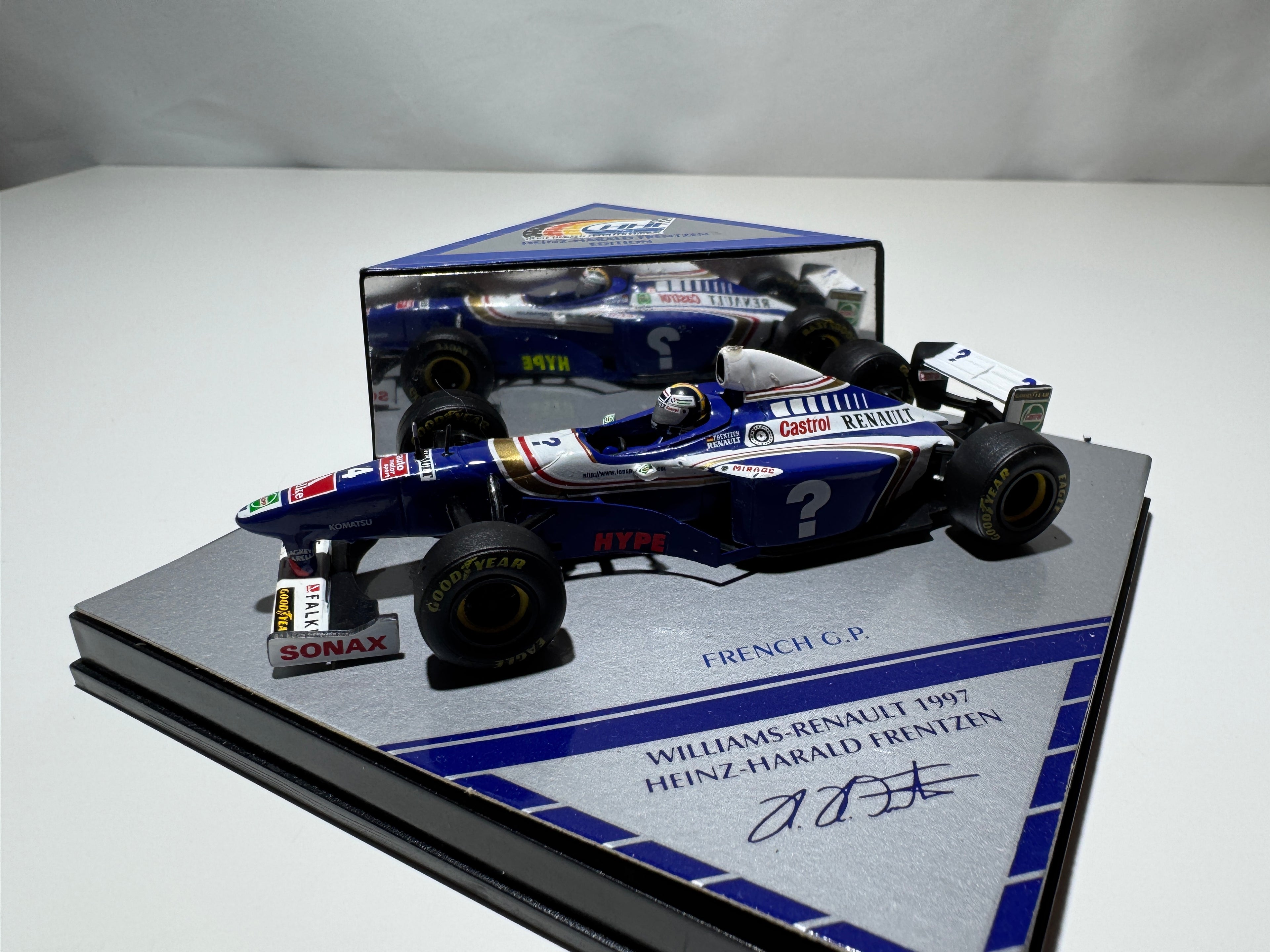 1:43 Heinz-Harald Frentzen Edition Williams-Renault 1997 French GP Blau-Weiß Formel 1 OVP #462