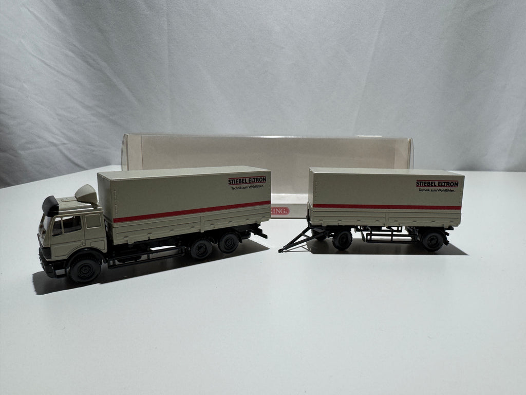 1:87 Wiking Mercedes-Benz Wechselpritschen Lastzug LKW Grau OVP #573